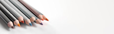 Color pencils on a white background. Horizontal banner with copy spaceの素材