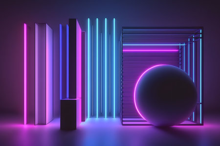 3d render, abstract background, neon lights, geometric shapes.の素材