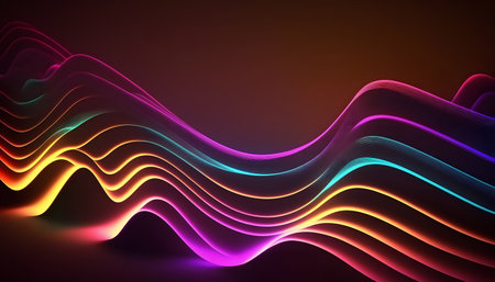 abstract colorful wavy lines on dark background. 3d renderの素材