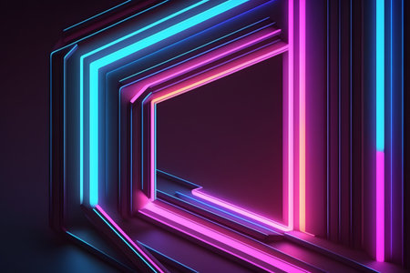 Neon geometric background. 3d rendering, 3d illustration.の素材