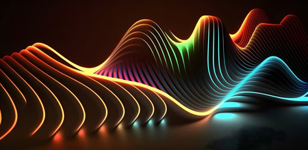 3d rendering of abstract background with glowing neon waves in empty spaceの素材