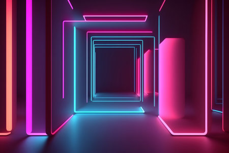 3d render, abstract background with neon lights, empty space, ultraviolet lightの素材