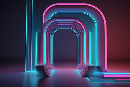 3d render, abstract background, neon light tunnel, 3d illustrationの素材
