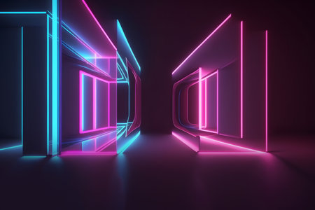 Neon abstract background. 3d rendering, 3d illustration.の素材
