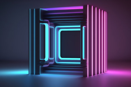 3d rendering of abstract background with neon lights. geometric shapes.の素材