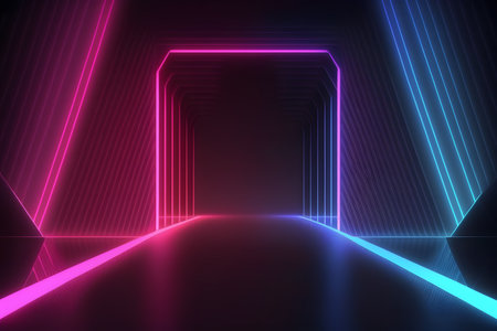 3D rendering. Futuristic background with neon lights. neon tunnel.の素材