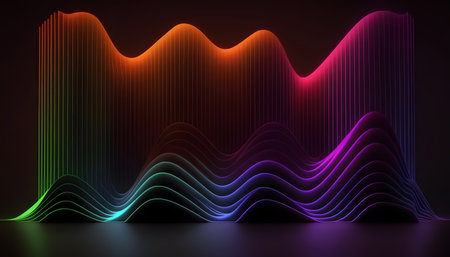 3d render, abstract background with neon lines, waves and light effectsの素材