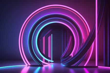 neon tunnel. Futuristic interior background. 3D rendering.の素材