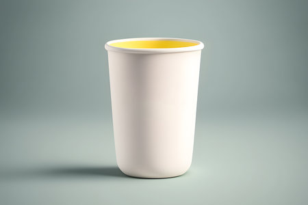 3d rendering of a white paper coffee cup on a gray backgroundの素材