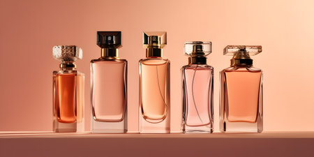 Perfume bottles on a pink background. 3d rendering.の素材