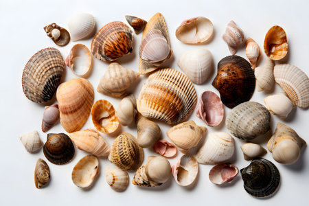Collection of seashells isolated on white background. top view.の素材