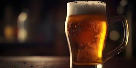 Mug of beer on the bar counter. Beer in the pubの素材