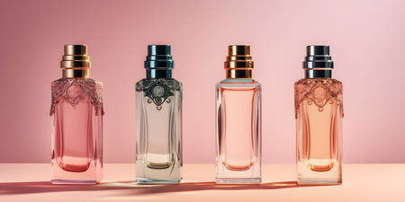 Perfume bottles on a pink background. 3d rendering.の素材