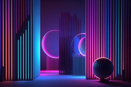 Neon abstract geometric background. 3d rendering, 3d illustration.の素材