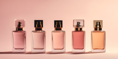 Perfume bottles on a pink background. 3d rendering.の素材