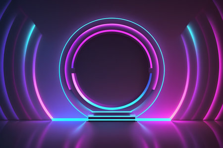 Neon circle background. Glowing neon circle. 3d renderingの素材