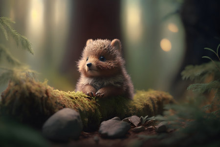 Little hedgehog in the forest. Cute little animal in the forest.の素材