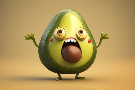 Funny avocado character with arms and legs. 3d illustration.の素材