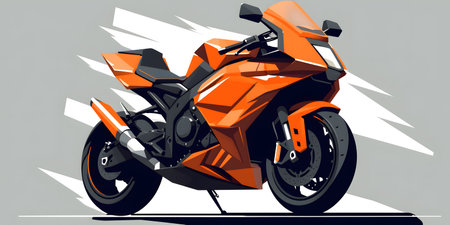 Orange sports motorbike on gray background. side view. Vector illustrationの素材