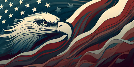 American eagle with American flag in the background. Vector illustration. EPS 10.の素材
