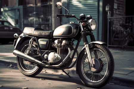 Vintage motorcycle on the street. retro styles. Toned.の素材