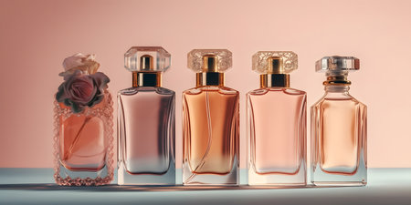 Perfume bottles on a pink background. 3d rendering.の素材