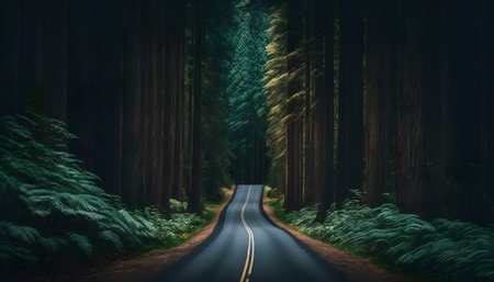 Road in the Redwood Forest, California, United States of Americaの素材