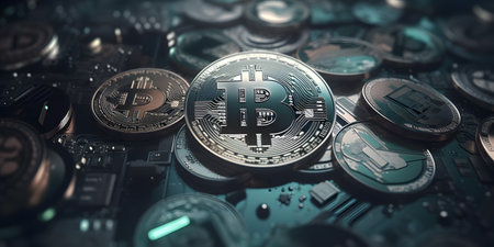 Bitcoin. Cryptocurrency. digital money. Cryptocurrency backgroundの素材