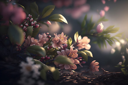Cherry blossoms in the garden. Spring background with flowers.の素材