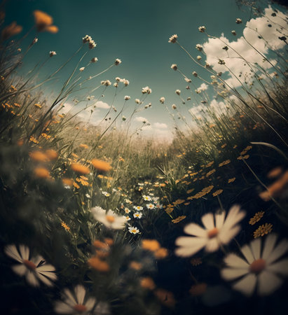 Field of daisies in the meadow. vintage styles.の素材