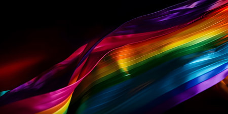 Rainbow colors on black background - 3D illustration of abstract designの素材