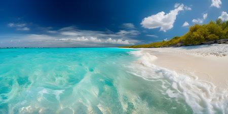 Panorama of beautiful beach with turquoise water and blue skyの素材
