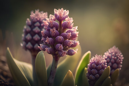Beautiful hyacinths blooming in the garden. selective focus. Toned.の素材