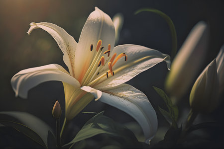 White lily flower in the garden with sunlight. vintage styles.の素材