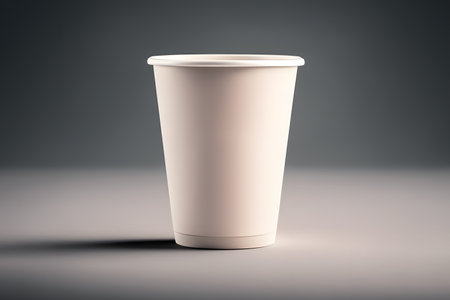 3d rendering of a paper coffee cup on a gray background.の素材