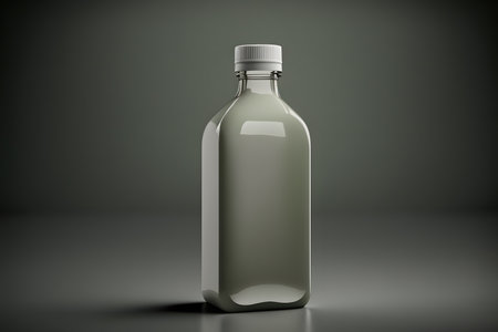 Empty glass bottle mockup on dark background. 3D rendering.の素材