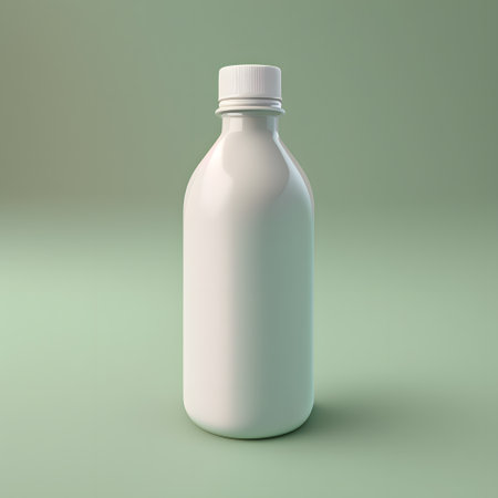 Blank white plastic bottle mockup on green background. 3D renderingの素材