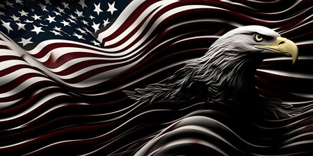 American flag with eagle on black background. 3d illustration. USA.の素材