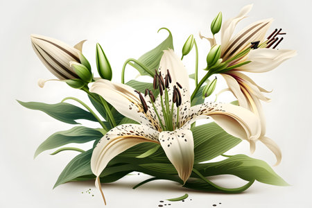 Lily flower bouquet on a white background. Vector illustration.の素材