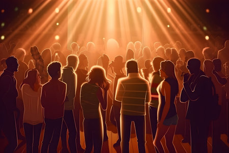 Crowd of people dancing at a music festival. 3D renderingの素材