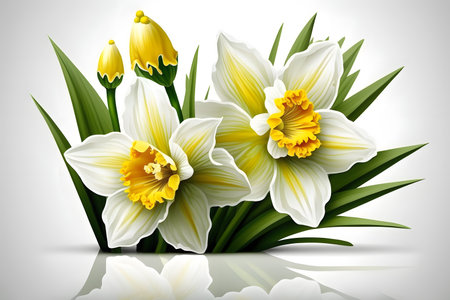White daffodils on a white background. Vector illustration.の素材