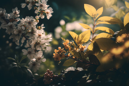 Beautiful spring flowers in the garden. Vintage style toned pictureの素材
