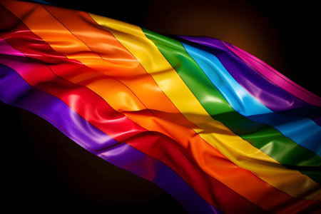 Waving rainbow flag on a dark background. 3d rendering.の素材
