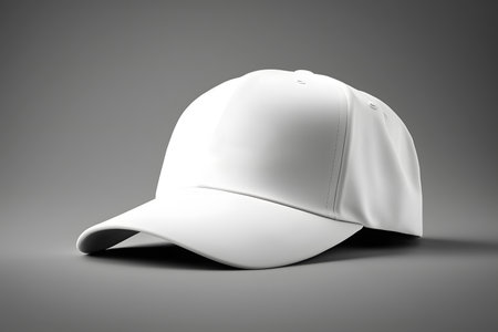 White baseball cap mockup on gray background. 3D rendering.の素材