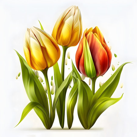 Bouquet of tulips on white background, vector illustration.の素材