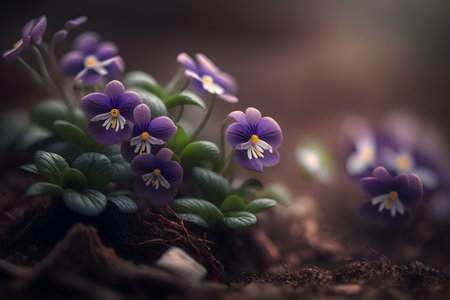 Beautiful spring flowers. Pansy (Viola odorata)の素材