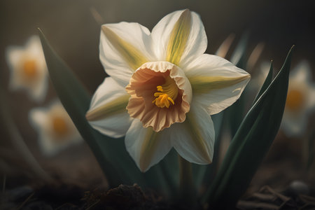 Daffodil flower in the garden. Vintage toned styleの素材