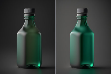 Mockup of green glass bottle on black background. 3D renderingの素材