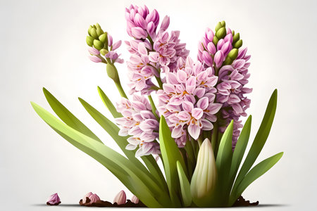 Pink hyacinth flowers bouquet on white background. 3d illustrationの素材