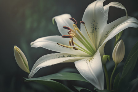 Beautiful white lily flowers in the garden. vintage tones.の素材